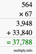 How to calculate 564 times 67 using long multiplication