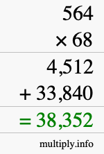 How to calculate 564 times 68 using long multiplication