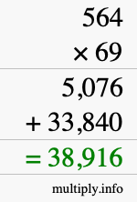 How to calculate 564 times 69 using long multiplication