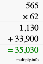 How to calculate 565 times 62 using long multiplication