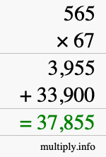 How to calculate 565 times 67 using long multiplication