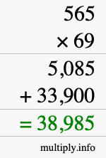 How to calculate 565 times 69 using long multiplication
