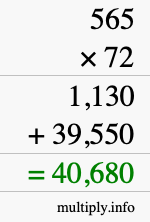 How to calculate 565 times 72 using long multiplication