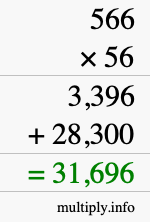 How to calculate 566 times 56 using long multiplication