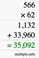 How to calculate 566 times 62 using long multiplication
