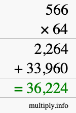 How to calculate 566 times 64 using long multiplication