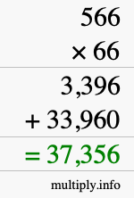 How to calculate 566 times 66 using long multiplication