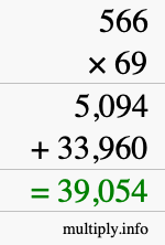 How to calculate 566 times 69 using long multiplication