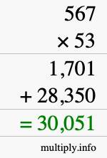 How to calculate 567 times 53 using long multiplication