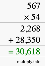 How to calculate 567 times 54 using long multiplication
