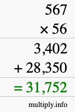 How to calculate 567 times 56 using long multiplication