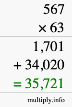 How to calculate 567 times 63 using long multiplication