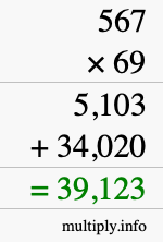 How to calculate 567 times 69 using long multiplication