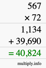 How to calculate 567 times 72 using long multiplication