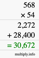 How to calculate 568 times 54 using long multiplication