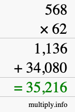How to calculate 568 times 62 using long multiplication