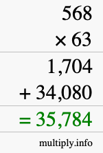 How to calculate 568 times 63 using long multiplication