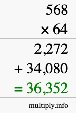 How to calculate 568 times 64 using long multiplication
