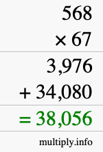 How to calculate 568 times 67 using long multiplication