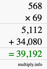 How to calculate 568 times 69 using long multiplication