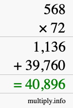 How to calculate 568 times 72 using long multiplication
