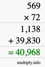 How to calculate 569 times 72 using long multiplication