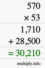 How to calculate 570 times 53 using long multiplication