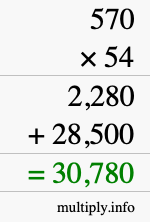 How to calculate 570 times 54 using long multiplication