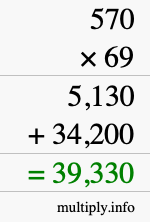 How to calculate 570 times 69 using long multiplication
