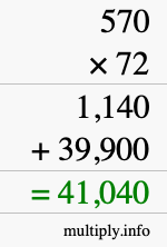 How to calculate 570 times 72 using long multiplication