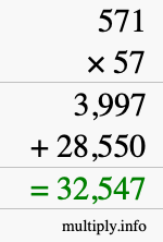 How to calculate 571 times 57 using long multiplication