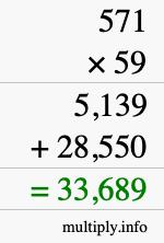 How to calculate 571 times 59 using long multiplication