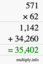 How to calculate 571 times 62 using long multiplication
