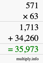 How to calculate 571 times 63 using long multiplication