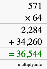 How to calculate 571 times 64 using long multiplication