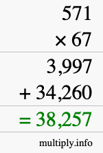 How to calculate 571 times 67 using long multiplication