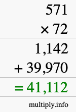 How to calculate 571 times 72 using long multiplication