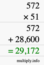 How to calculate 572 times 51 using long multiplication