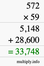 How to calculate 572 times 59 using long multiplication