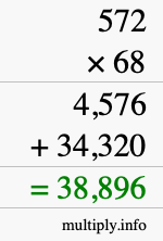 How to calculate 572 times 68 using long multiplication