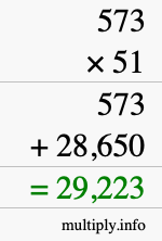 How to calculate 573 times 51 using long multiplication