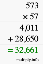 How to calculate 573 times 57 using long multiplication