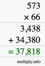 How to calculate 573 times 66 using long multiplication