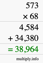 How to calculate 573 times 68 using long multiplication