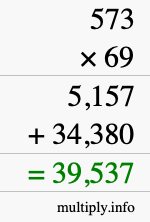 How to calculate 573 times 69 using long multiplication