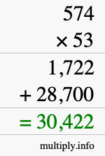 How to calculate 574 times 53 using long multiplication