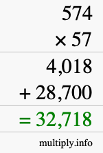 How to calculate 574 times 57 using long multiplication