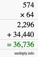 How to calculate 574 times 64 using long multiplication