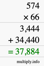 How to calculate 574 times 66 using long multiplication