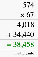How to calculate 574 times 67 using long multiplication